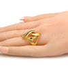 Anillo Multi Piedra 01.241.0030.10 Oro Laminado, Diseño de Llave Griega, con Blanca Cristal, Pulido, Tono Dorado (Size 10)