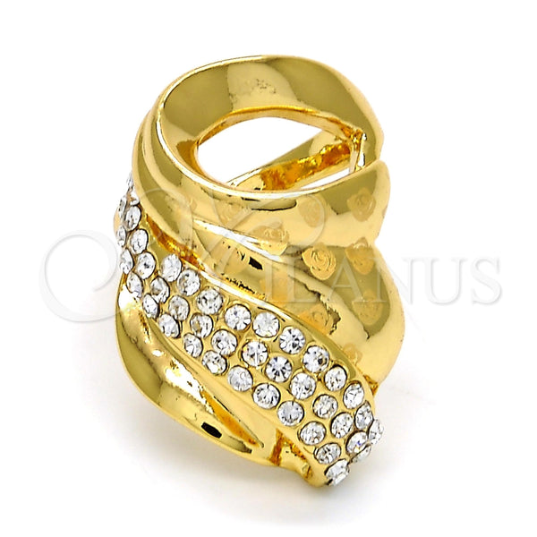 Anillo Multi Piedra 01.241.0031.09 Oro Laminado, Diseño de Flor, con Blanca Cristal, Pulido, Tono Dorado (Size 9)
