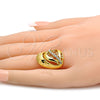 Anillo Multi Piedra 01.241.0032.09 Oro Laminado, Diseño de Corazón, con Blanca Cristal, Pulido, Tono Dorado (Size 9)
