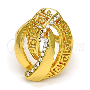Anillo Multi Piedra 01.241.0033.06 Oro Laminado, Diseño de Llave Griega, con Blanca Cristal, Pulido, Tono Dorado (Size 6)