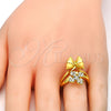 Anillo Multi Piedra 01.241.0036.08 Oro Laminado, Diseño de Flor y Mariposa, con Blanca Cristal, Pulido, Tono Dorado (Size 8)