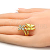 Anillo Multi Piedra 01.241.0036.09 Oro Laminado, Diseño de Flor y Mariposa, con Blanca Cristal, Pulido, Tono Dorado (Size 9)