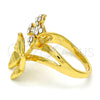 Anillo Multi Piedra 01.241.0036.09 Oro Laminado, Diseño de Flor y Mariposa, con Blanca Cristal, Pulido, Tono Dorado (Size 9)