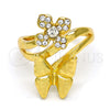 Anillo Multi Piedra 01.241.0036.09 Oro Laminado, Diseño de Flor y Mariposa, con Blanca Cristal, Pulido, Tono Dorado (Size 9)