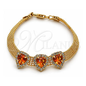Pulsera Elegante 5.021.005.3 Oro Laminado, Diseño de Corazón, con Zirconia Cubica Topacio y Blanca, Pulido, Tono Dorado (Grosor 10 MM, 8 Pulgadas de Largo)