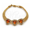 Pulsera Elegante 5.021.005.3 Oro Laminado, Diseño de Corazón, con Zirconia Cubica Topacio y Blanca, Pulido, Tono Dorado (Grosor 10 MM, 8 Pulgadas de Largo)