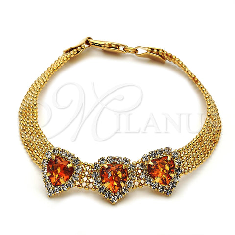 Pulsera Elegante 5.021.005.3 Oro Laminado, Diseño de Corazón, con Topacio and Blanca Zirconia Cubica, Pulido, Tono Dorado (10 MM Thickness, 8 Inches Length)