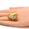Anillo Multi Piedra 01.241.0038.09 Oro Laminado, Diseño de Llave Griega, con Blanca Cristal, Pulido, Tono Dorado (Size 9)