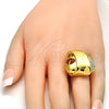 Anillo Multi Piedra 01.241.0038.09 Oro Laminado, Diseño de Llave Griega, con Blanca Cristal, Pulido, Tono Dorado (Size 9)