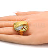 Anillo Multi Piedra 01.241.0038.10 Oro Laminado, Diseño de Llave Griega, con Blanca Cristal, Pulido, Tono Dorado (Size 10)