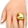 Anillo Multi Piedra 01.241.0038.10 Oro Laminado, Diseño de Llave Griega, con Blanca Cristal, Pulido, Tono Dorado (Size 10)