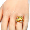 Anillo Multi Piedra 01.241.0039.09 Oro Laminado, Diseño de Flor, con Blanca Cristal, Pulido, Tono Dorado (Size 9)
