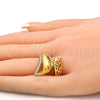Anillo Multi Piedra 01.241.0039.09 Oro Laminado, Diseño de Flor, con Blanca Cristal, Pulido, Tono Dorado (Size 9)