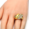 Anillo Multi Piedra 01.241.0040.08 Oro Laminado, Diseño de Llave Griega, con Blanca Cristal, Pulido, Tono Dorado (Size 8)