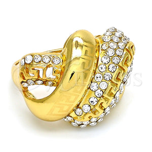 Anillo Multi Piedra 01.241.0040.08 Oro Laminado, Diseño de Llave Griega, con Blanca Cristal, Pulido, Tono Dorado (Size 8)