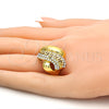 Anillo Multi Piedra 01.241.0040.09 Oro Laminado, Diseño de Llave Griega, con Blanca Cristal, Pulido, Tono Dorado (Size 9)