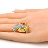 Anillo Multi Piedra 01.241.0052.09 Oro Laminado, Diseño de Llave Griega, con Blanca Cristal, Pulido, Tono Dorado (Size 9)