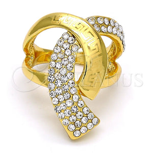 Anillo Multi Piedra 01.241.0052.09 Oro Laminado, Diseño de Llave Griega, con Blanca Cristal, Pulido, Tono Dorado (Size 9)