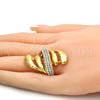 Anillo Multi Piedra 01.241.0041.09 Oro Laminado, con Blanca Cristal, Pulido, Tono Dorado (Size 9)