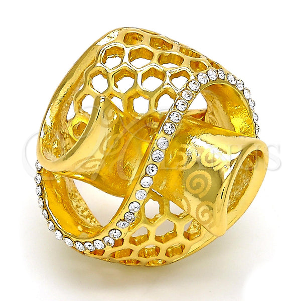 Anillo Multi Piedra 01.241.0056.09 Oro Laminado, Diseño de Espiral, con Blanca Cristal, Pulido, Tono Dorado (Size 9)