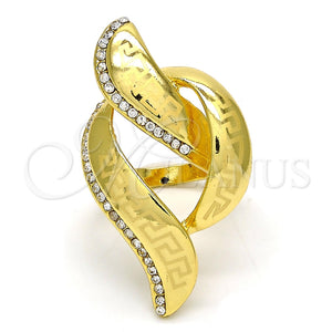 Anillo Multi Piedra 01.241.0045.09 Oro Laminado, Diseño de Llave Griega, con Blanca Cristal, Pulido, Tono Dorado (Size 9)