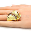 Anillo Multi Piedra 01.241.0047.09 Oro Laminado, Diseño de Flor, con Blanca Cristal, Pulido, Tono Dorado (Size 9)