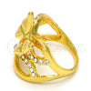 Anillo Multi Piedra 01.241.0053.09 Oro Laminado, Diseño de Mariposa y Infinito, con Blanca Cristal, Pulido, Tono Dorado (Size 9)