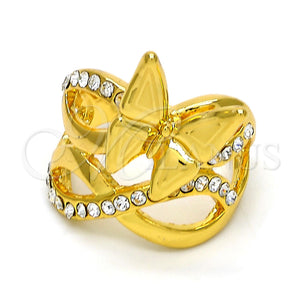 Anillo Multi Piedra 01.241.0053.09 Oro Laminado, Diseño de Mariposa y Infinito, con Blanca Cristal, Pulido, Tono Dorado (Size 9)