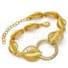 Pulsera Elegante 03.241.0001.08 Oro Laminado, Diseño de Oja, con Blanca Cristal, Pulido, Tono Dorado (25 MM Thickness, 8 Inches Length)