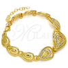 Pulsera Elegante 03.241.0003.08 Oro Laminado, Diseño de Gota y Llave Griega, con Blanca Cristal, Pulido, Tono Dorado (21 MM Thickness, 8 Inches Length)