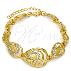 Pulsera Elegante 03.241.0003.08 Oro Laminado, Diseño de Gota y Llave Griega, con Blanca Cristal, Pulido, Tono Dorado (21 MM Thickness, 8 Inches Length)