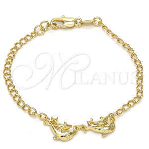 Pulsera Elegante 03.168.0007.07 Oro Laminado, Diseño de Delfín, Pulido, Tono Dorado (09 MM Thickness, 7 Inches Length)