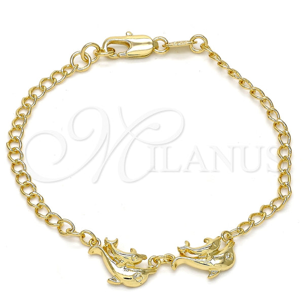 Pulsera Elegante 03.168.0007.07 Oro Laminado, Diseño de Delfín, Pulido, Tono Dorado (09 MM Thickness, 7 Inches Length)
