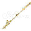 Rosario de Pulsera 03.197.0001.08 Oro Laminado, Diseño de Virgen Maria y Cruz, Pulido, Tono Dorado