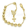 Rosario de Pulsera 03.197.0001.08 Oro Laminado, Diseño de Virgen Maria y Cruz, Pulido, Tono Dorado