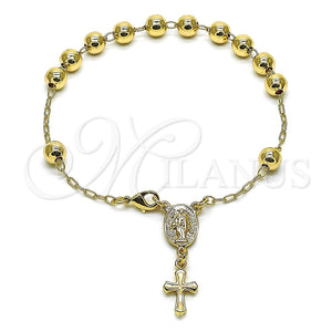 Rosario de Pulsera 03.197.0001.08 Oro Laminado, Diseño de Virgen Maria y Cruz, Pulido, Tono Dorado