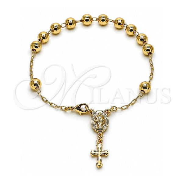 Rosario de Pulsera 03.197.0001.08 Oro Laminado, Diseño de Virgen Maria y Cruz, Pulido, Tono Dorado