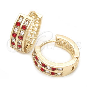 Argolla Huggie 02.165.0137.2.15 Oro Laminado, con Granate and Blanca Cristal, Pulido, Tono Dorado