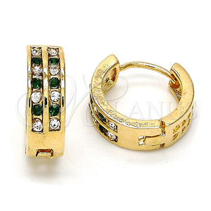 Argolla Huggie 02.165.0137.5.15 Oro Laminado, con Verde and Blanca Cristal, Pulido, Tono Dorado