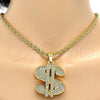 Collares con Dije 04.242.0002.30 Tono Dorado, Diseño de Rope y Dinero, con Cristal Blanca, Pulido, Tono Dorado (Grosor 04 MM, 30 Pulgadas de Largo)