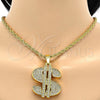 Collares con Dije 04.242.0002.30 Tono Dorado, Diseño de Rope y Dinero, con Cristal Blanca, Pulido, Tono Dorado (Grosor 04 MM, 30 Pulgadas de Largo)