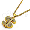 Collares con Dije 04.242.0002.30 Tono Dorado, Diseño de Rope y Dinero, con Cristal Blanca, Pulido, Tono Dorado (Grosor 04 MM, 30 Pulgadas de Largo)