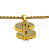 Collares con Dije 04.242.0002.30 Tono Dorado, Diseño de Rope y Dinero, con Cristal Blanca, Pulido, Tono Dorado (Grosor 04 MM, 30 Pulgadas de Largo)