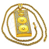 Collares con Dije 04.242.0012.30GT Tono Dorado, Diseño de Rope, con Blanca Cristal, Pulido, Tono Dorado (04 MM Thickness, 30 Inches Length)