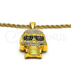 Collares con Dije 04.242.0014.30 Tono Dorado, Diseño de Rope y Calavera, con Cristal Blanca y Negro, Pulido, Tono Dorado (Grosor 04 MM, 30 Pulgadas de Largo)