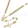 Rosario Mediano 09.118.0015.24 Oro Laminado, Diseño de Corazón y Crucifijo, Pulido, Tono Dorado