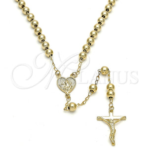 Rosario Mediano 09.118.0015.24 Oro Laminado, Diseño de Corazón y Crucifijo, Pulido, Tono Dorado