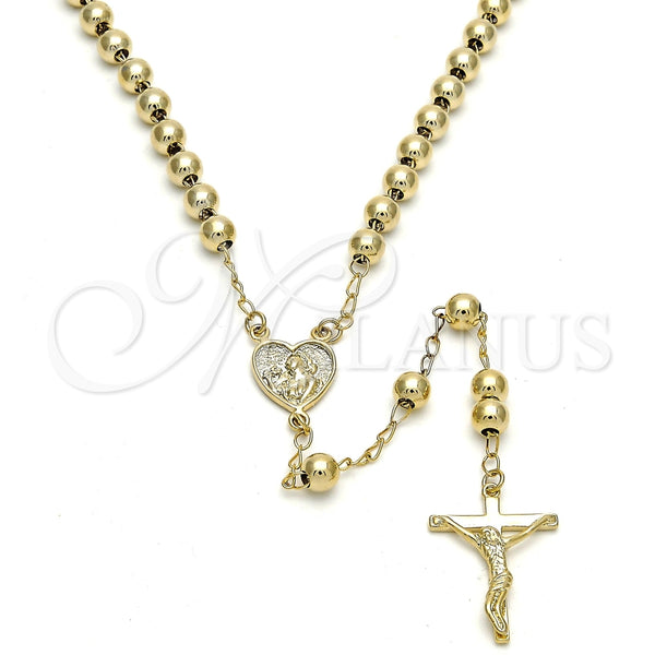 Rosario Mediano 09.118.0015.24 Oro Laminado, Diseño de Corazón y Crucifijo, Pulido, Tono Dorado
