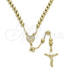Rosario Mediano 09.118.0015.24 Oro Laminado, Diseño de Corazón y Crucifijo, Pulido, Tono Dorado