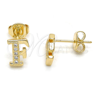 Arete Dormilona 02.156.0190 *PROMO* Oro Laminado, con Blanca Micro Pave, Pulido, Tono Dorado